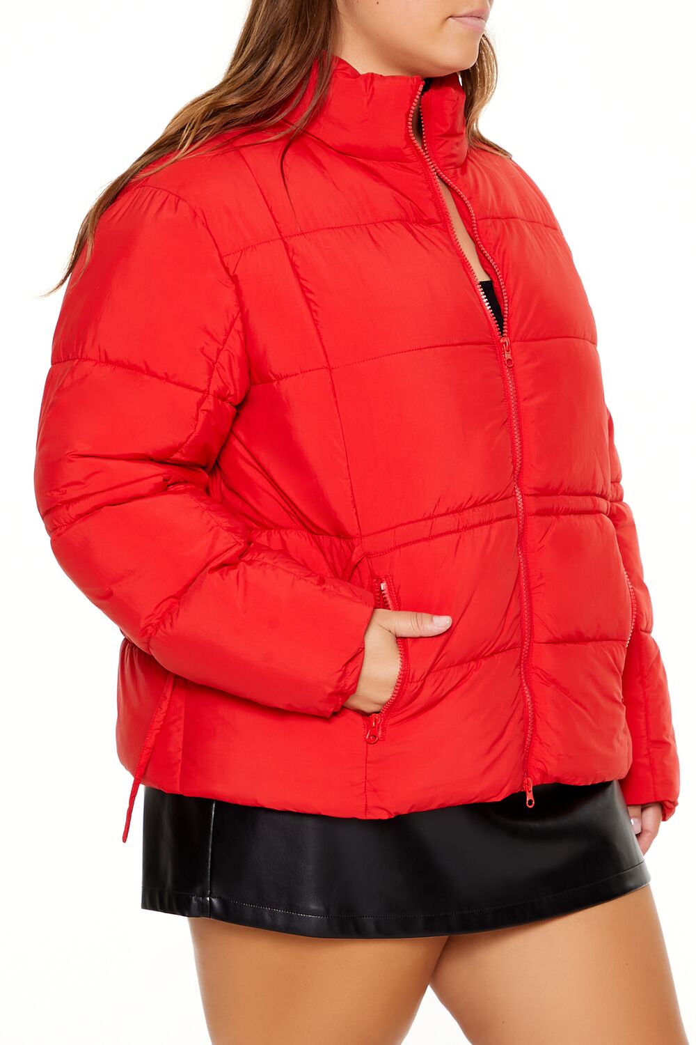 Forever 21 Plus Size Tie-Waist Puffer Jacket - high-risk-red-swatch - Bonton