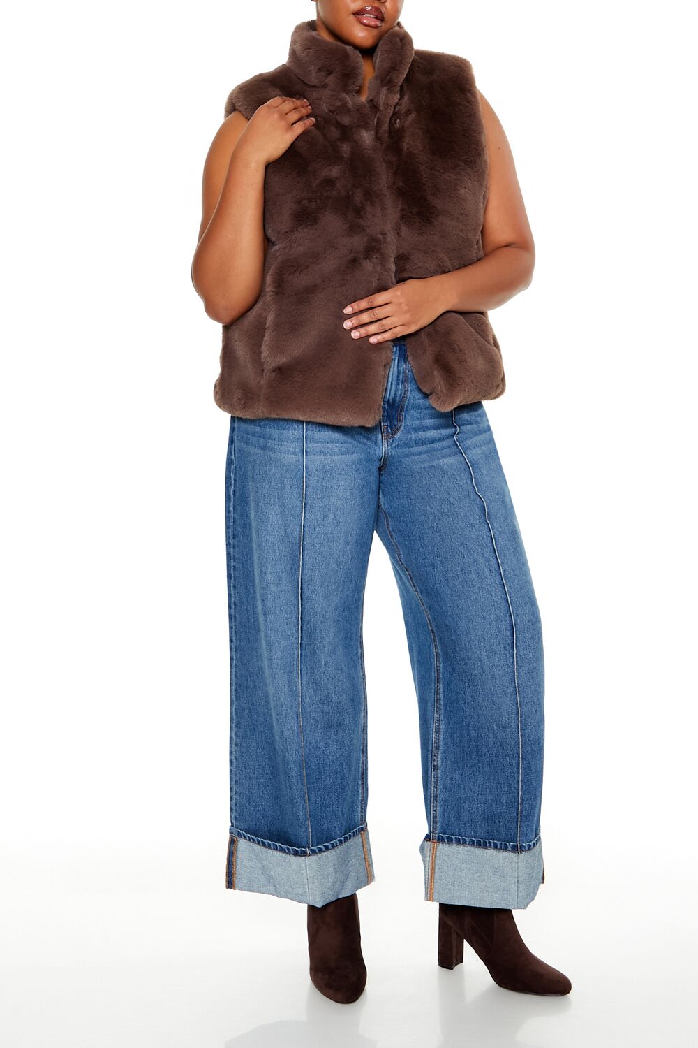  Forever 21 Plus Size Faux Fur Vest - black-swatch - Bonton