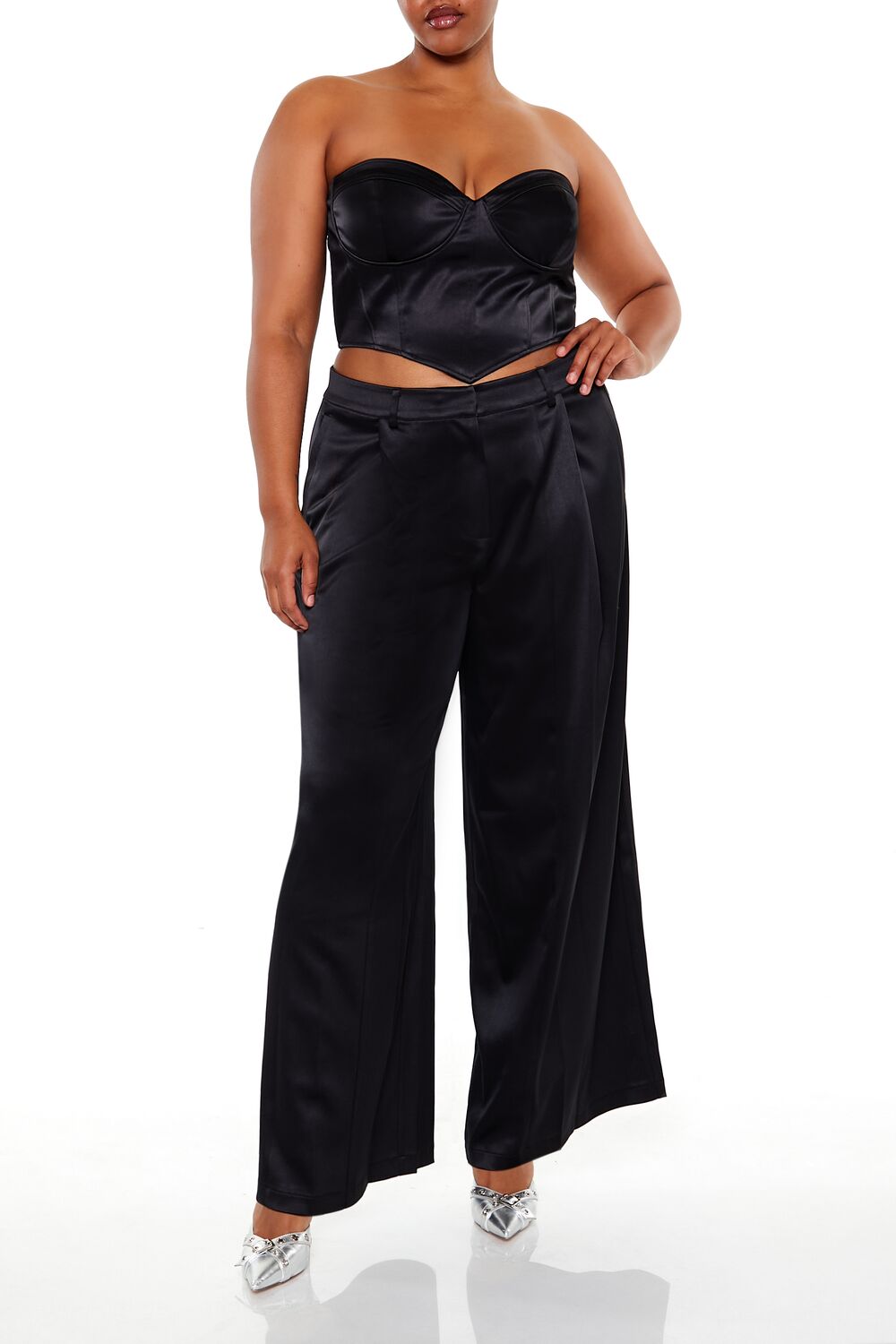  Forever 21 Plus Size Satin Trouser Pants - black - Bonton