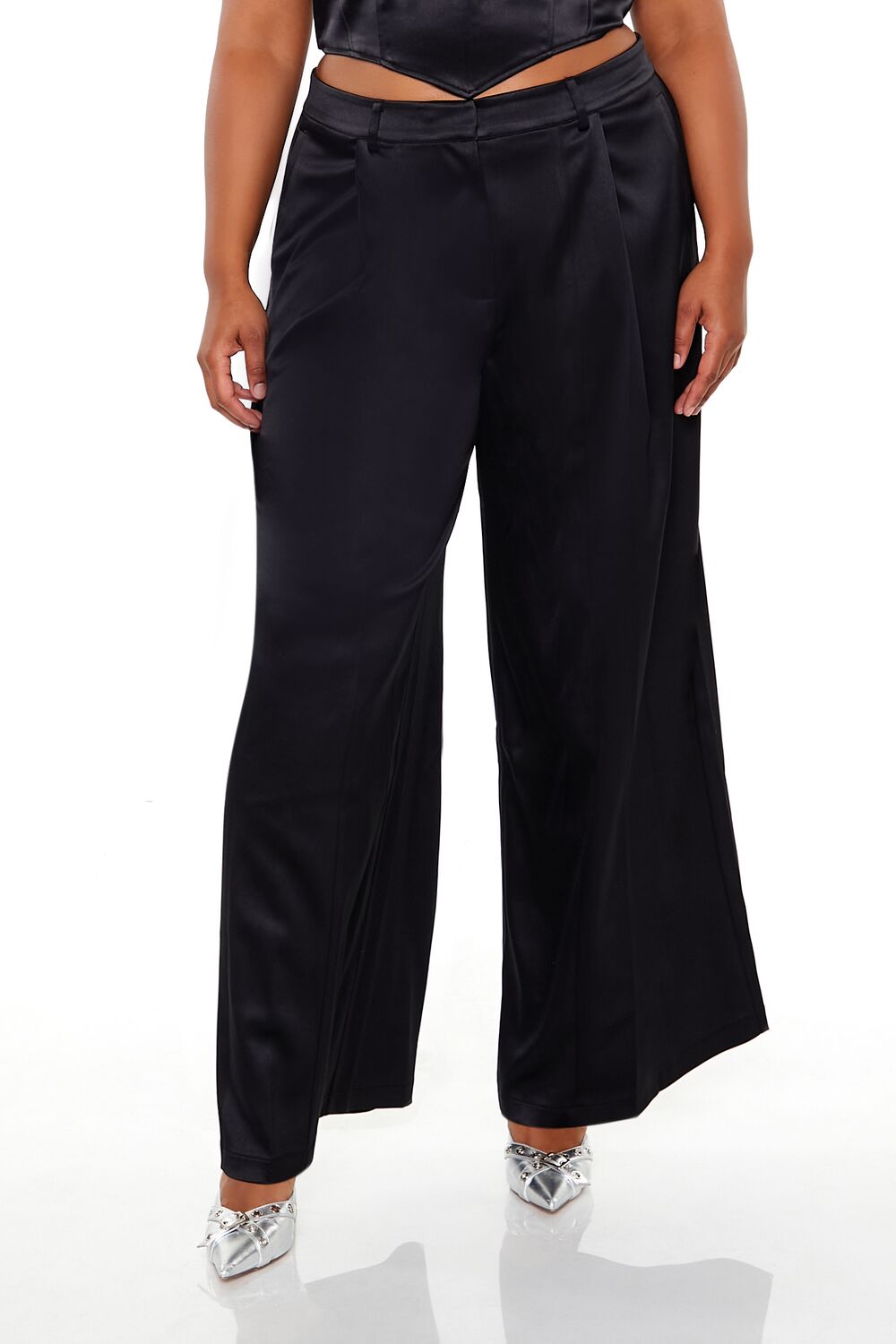  Forever 21 Plus Size Satin Trouser Pants - black - Bonton