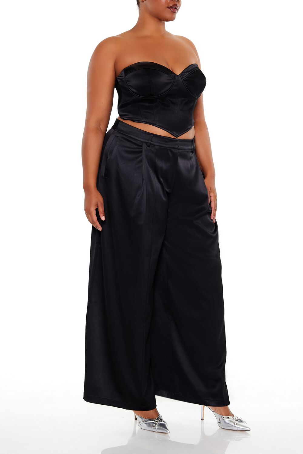  Forever 21 Plus Size Satin Trouser Pants - black - Bonton