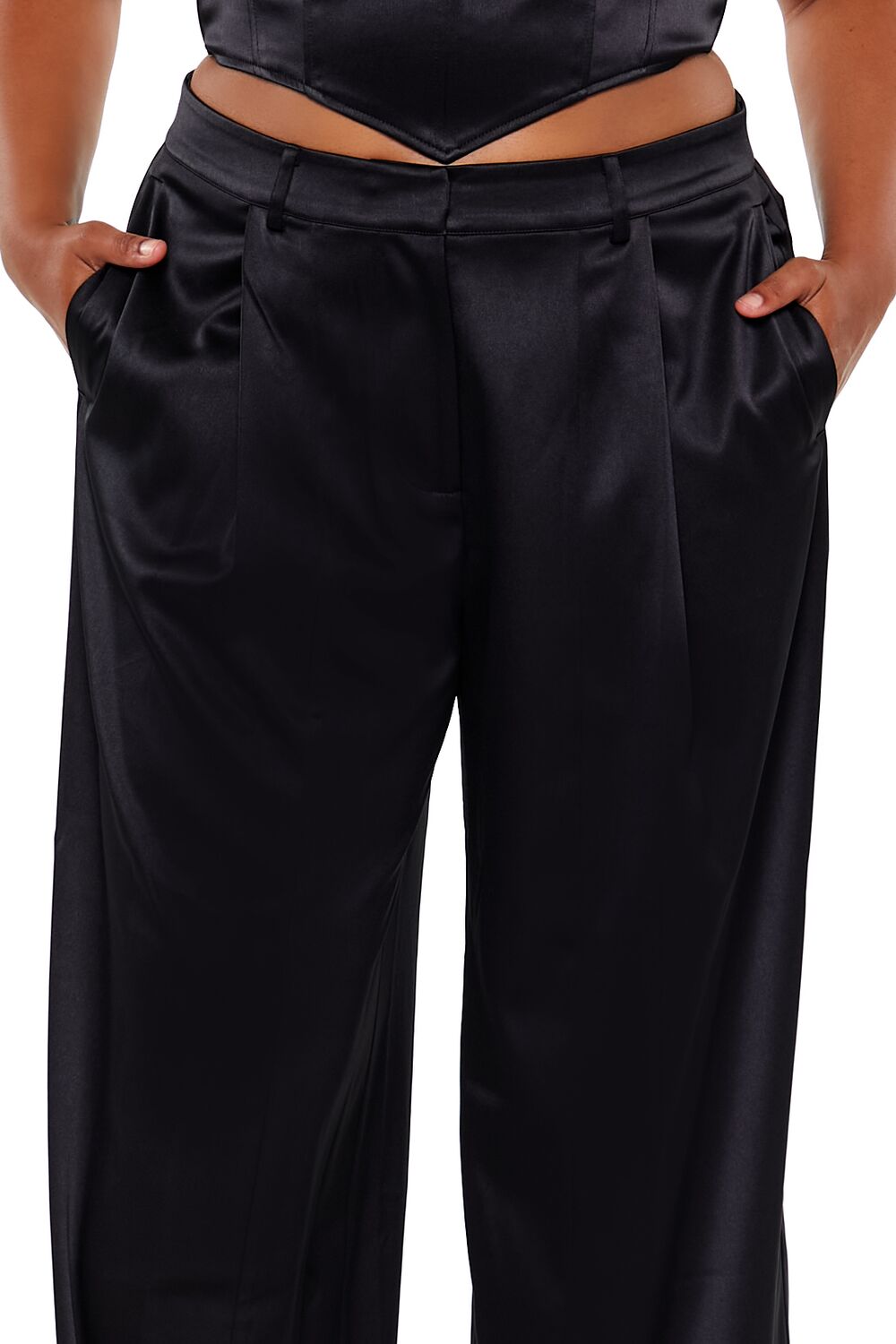  Forever 21 Plus Size Satin Trouser Pants - black - Bonton