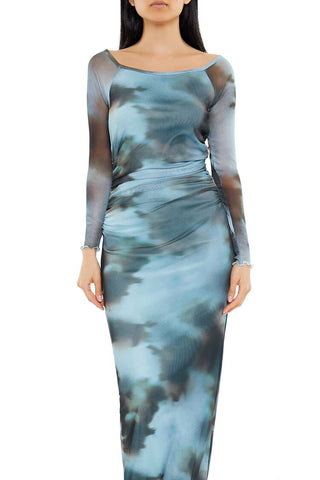 Mesh Abstract Bodycon Maxi Dress