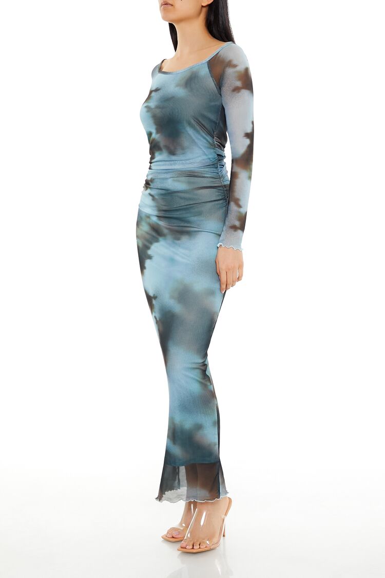  Forever 21 Mesh Abstract Bodycon Maxi Dress - blue-multi - Bonton
