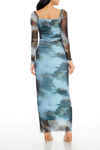 Mesh Abstract Bodycon Maxi Dress