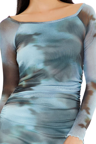 Mesh Abstract Bodycon Maxi Dress