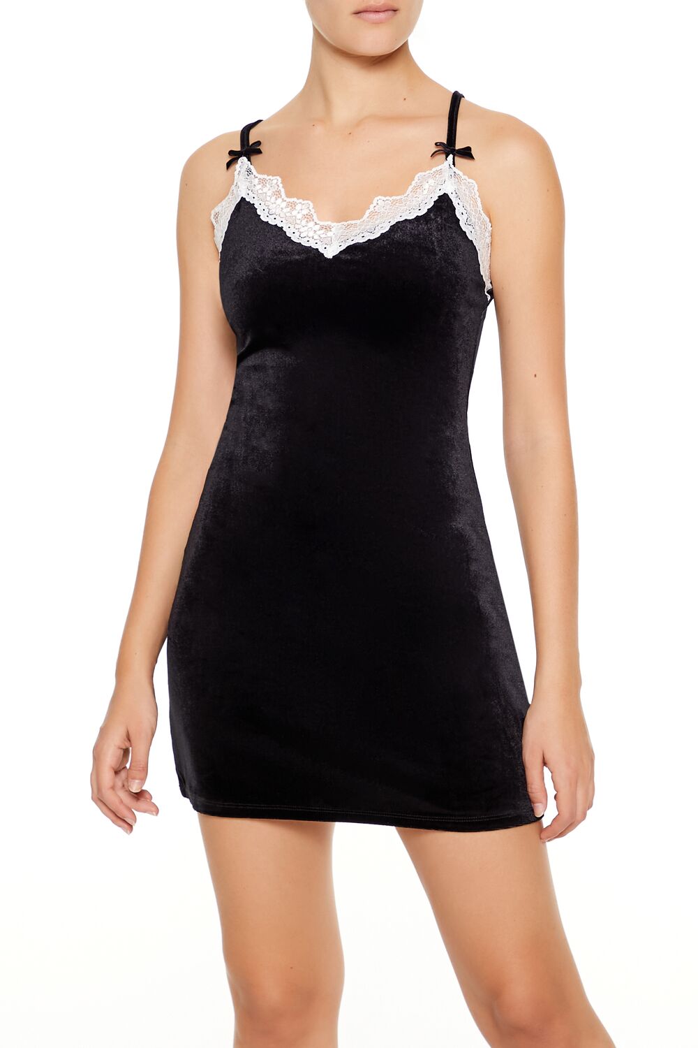  Forever 21 Velvet Bodycon Mini Slip Dress - black-white - Bonton