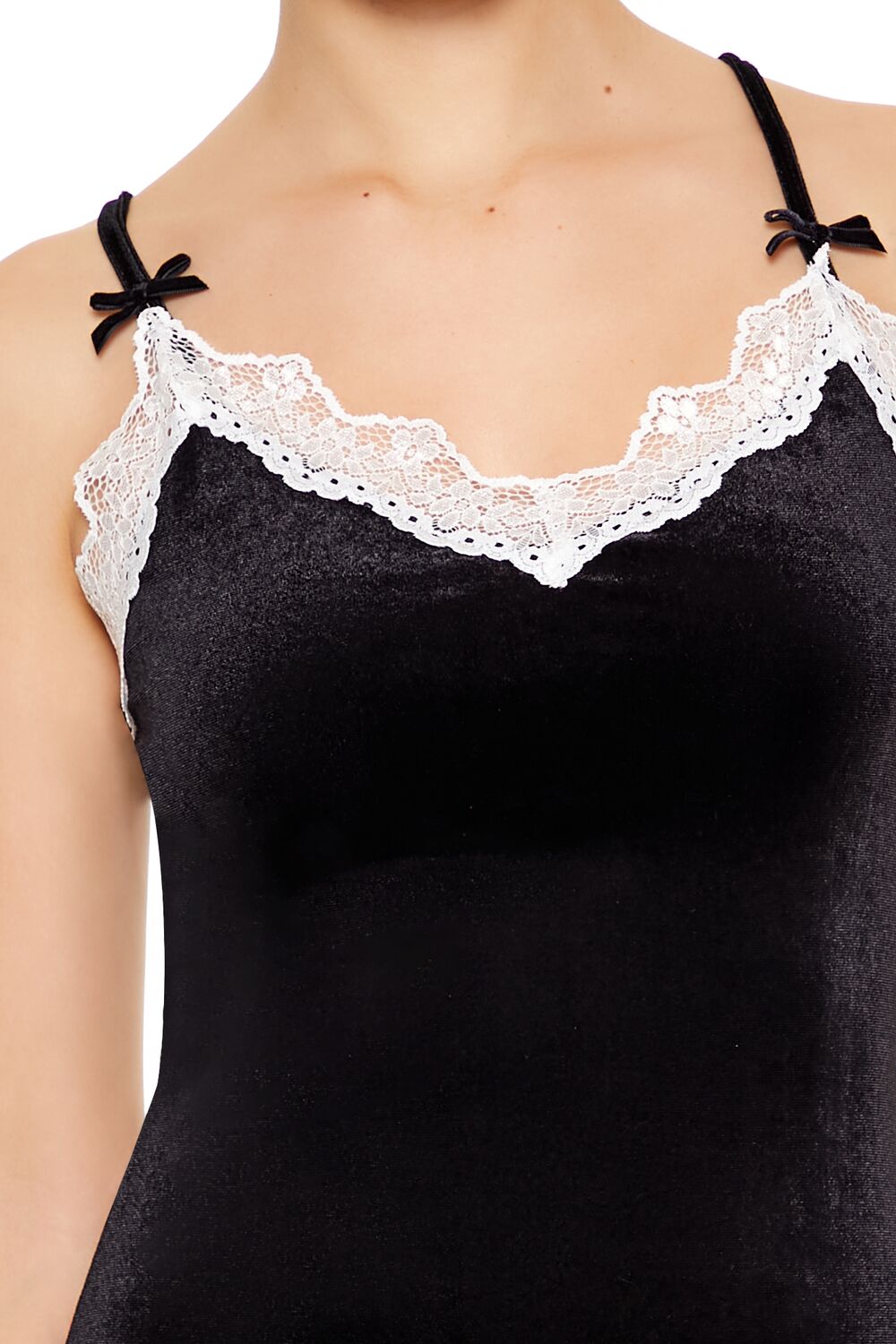  Forever 21 Velvet Bodycon Mini Slip Dress - black-white - Bonton