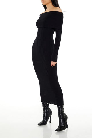Off-the-Shoulder Midi Sweater Dress