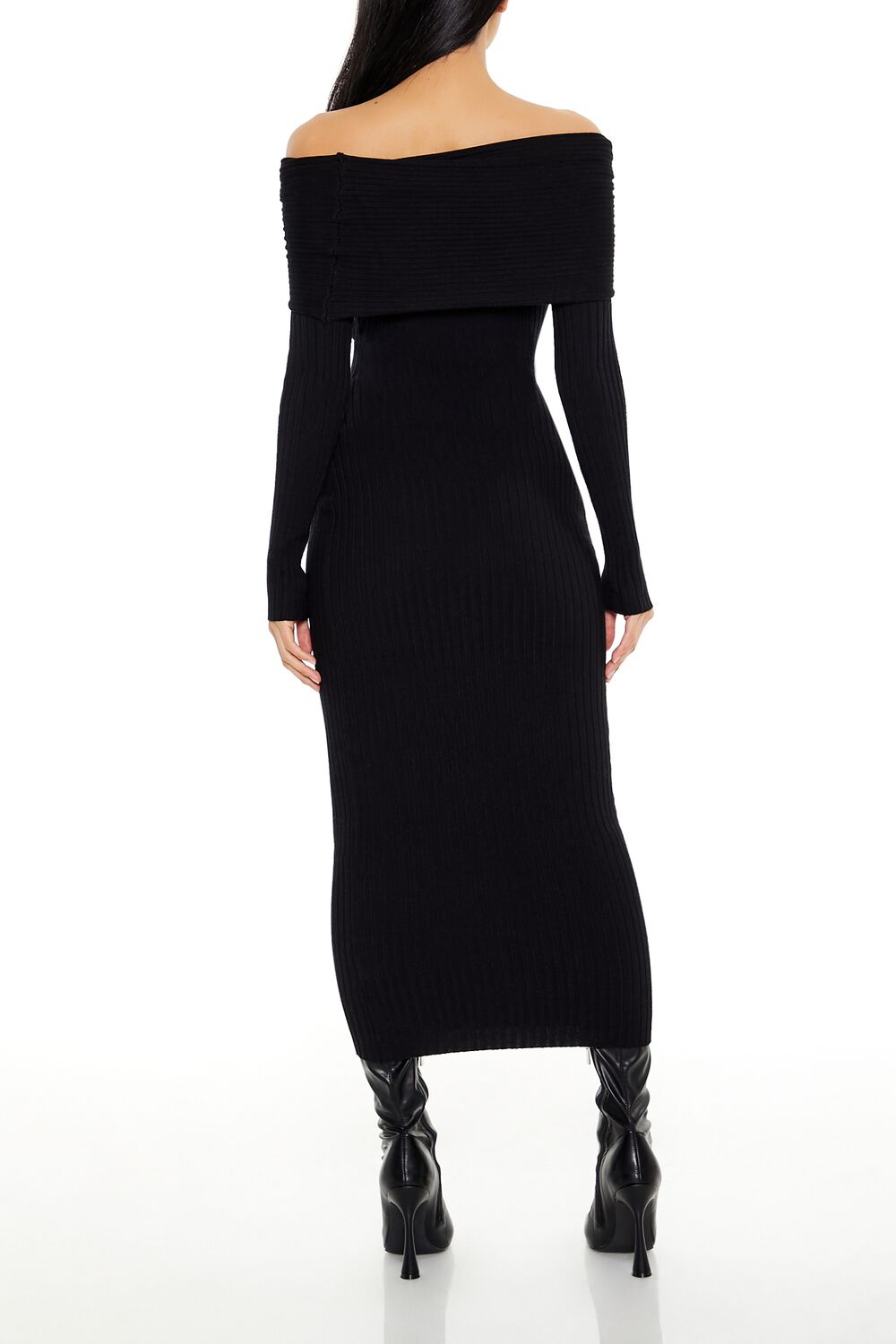  Forever 21 Off-the-Shoulder Midi Sweater Dress - black-swatch - Bonton
