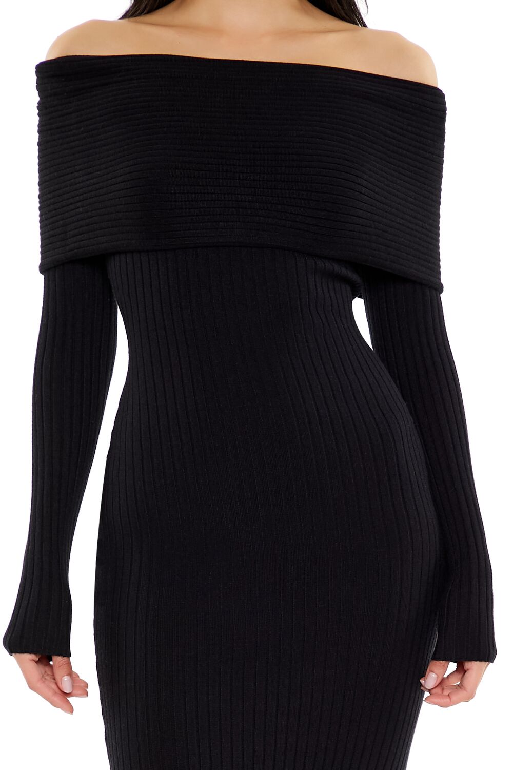  Forever 21 Off-the-Shoulder Midi Sweater Dress - black-swatch - Bonton