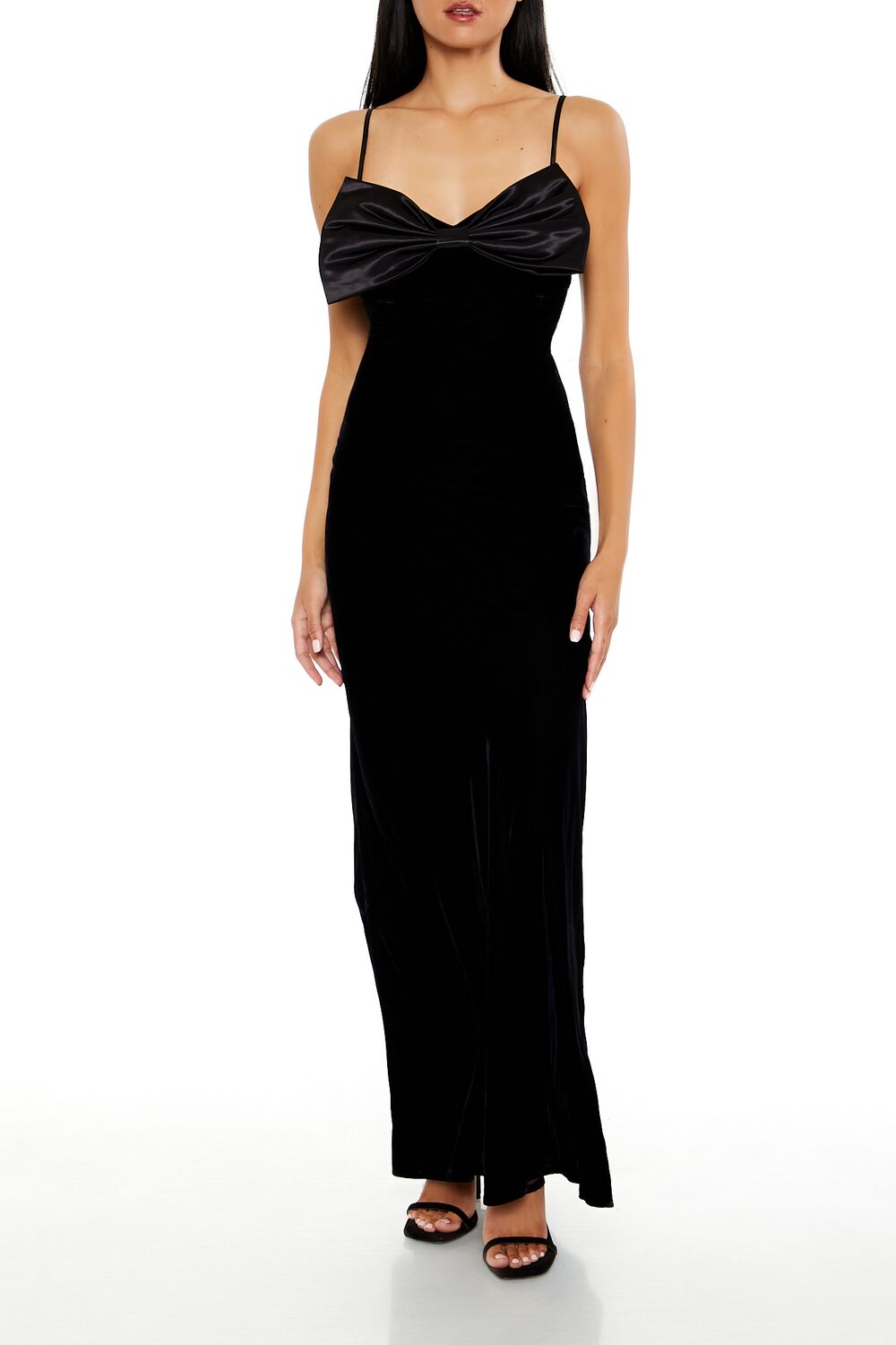  Forever 21 Velvet Bow Maxi Dress - black-swatch - Bonton