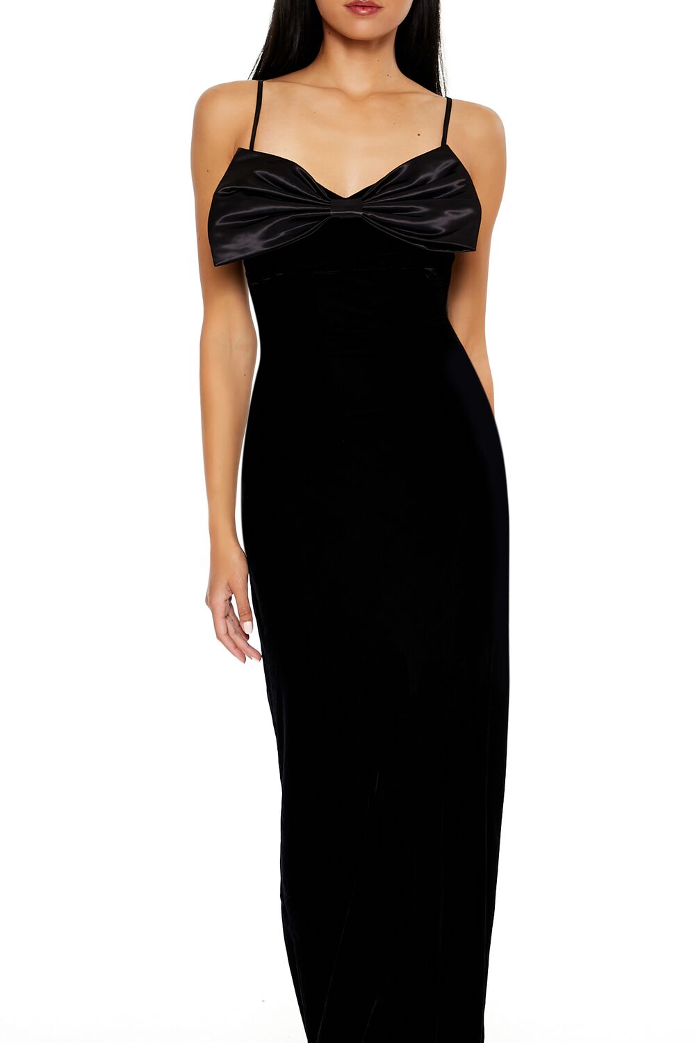  Forever 21 Velvet Bow Maxi Dress - black-swatch - Bonton