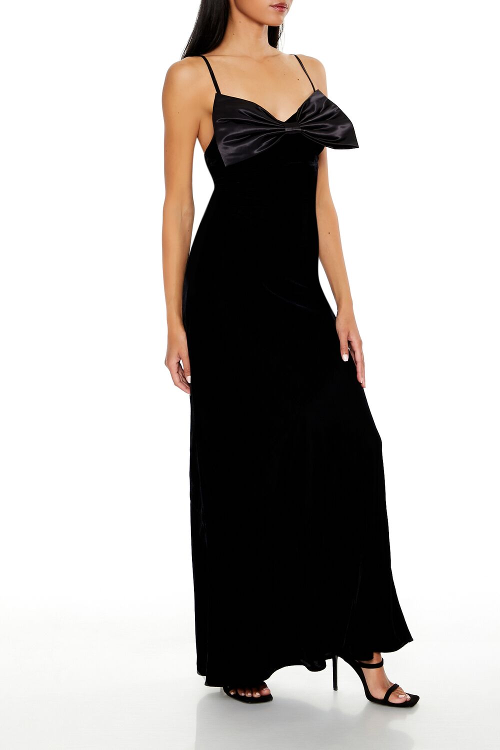  Forever 21 Velvet Bow Maxi Dress - black-swatch - Bonton