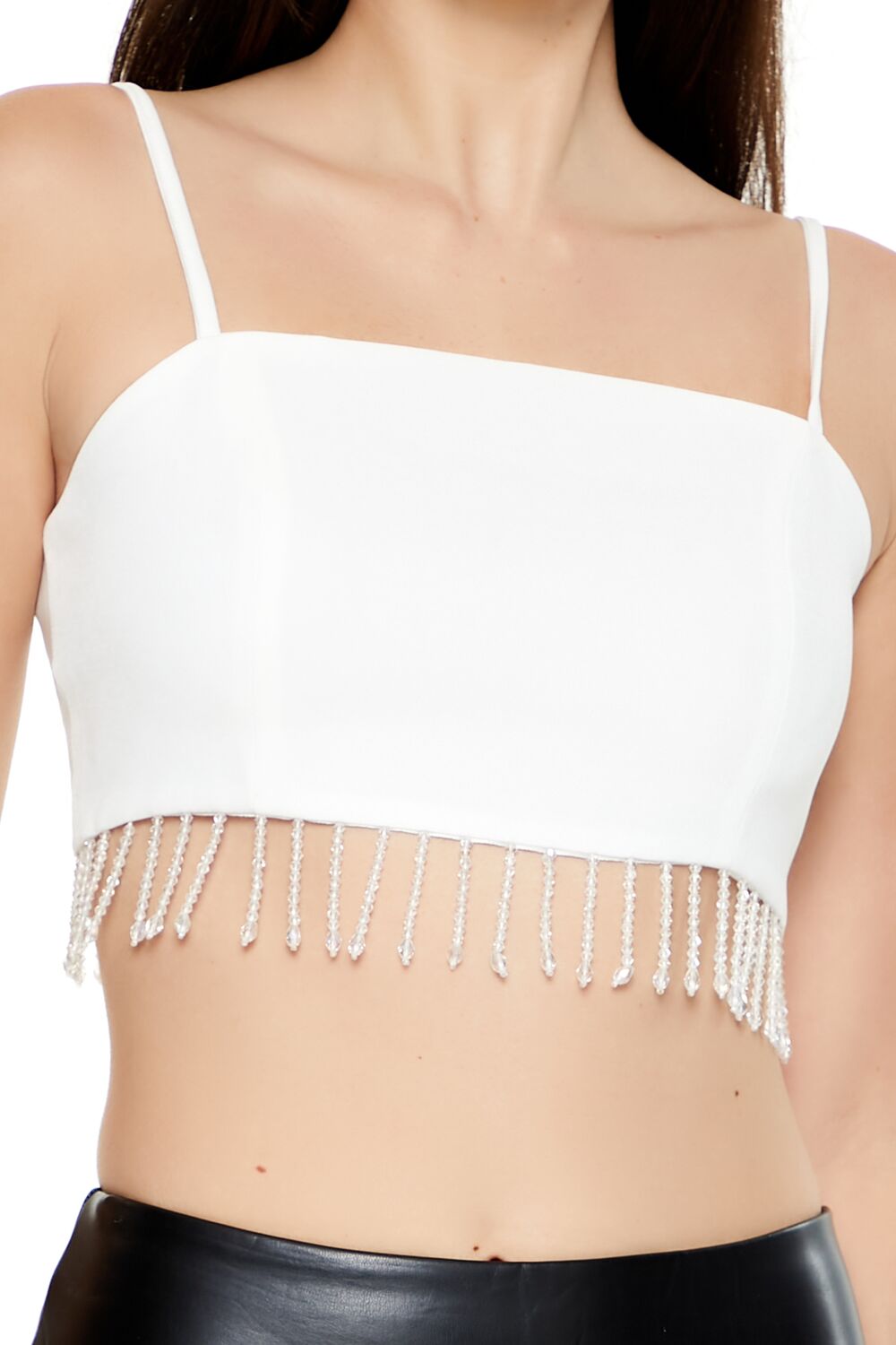  Forever 21 Beaded Tassel-Trim Cropped Cami - white - Bonton