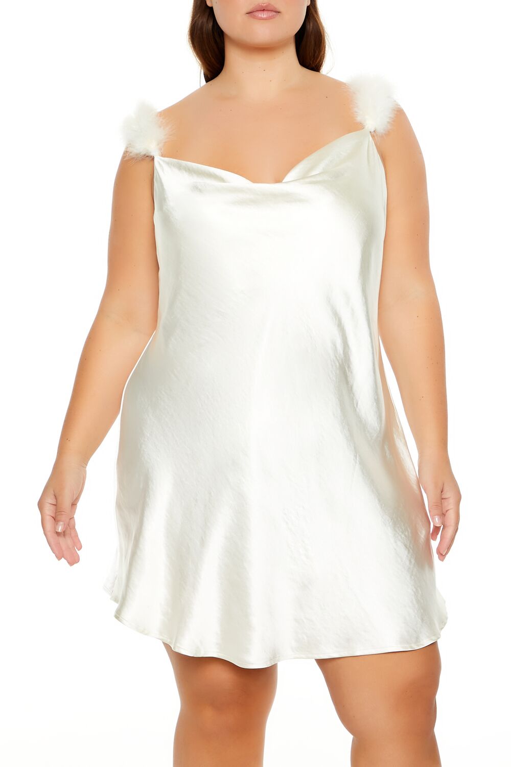  Forever 21 Plus Size Faux Fur-Trim Mini Dress - egret - Bonton