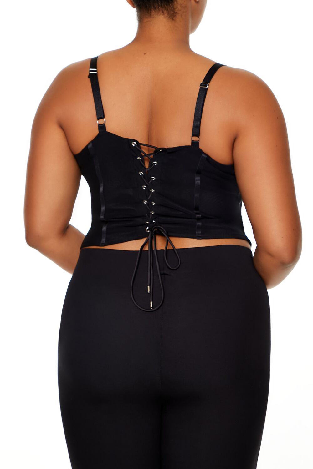 Forever 21 Plus Size Lace-Up Cropped Cami - black - Bonton