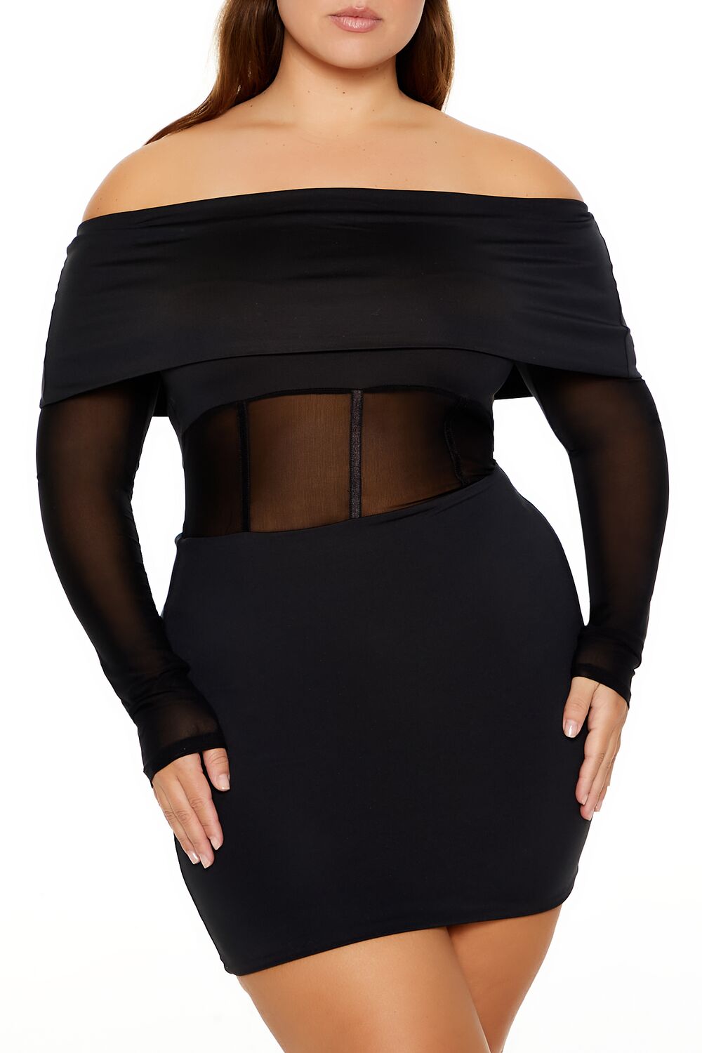 Forever 21 Plus Size Sheer Foldover Mini Dress - black-swatch - Bonton