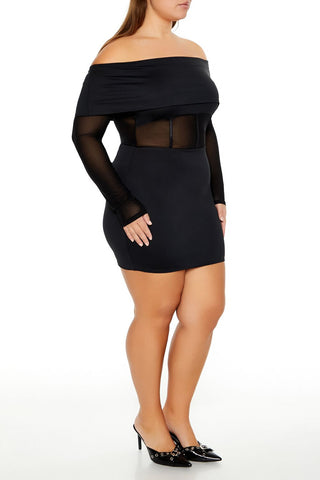Plus Size Sheer Foldover Mini Dress
