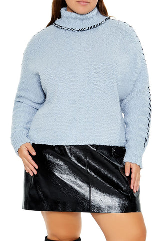 Plus Size Whipstitched Turtleneck Sweater