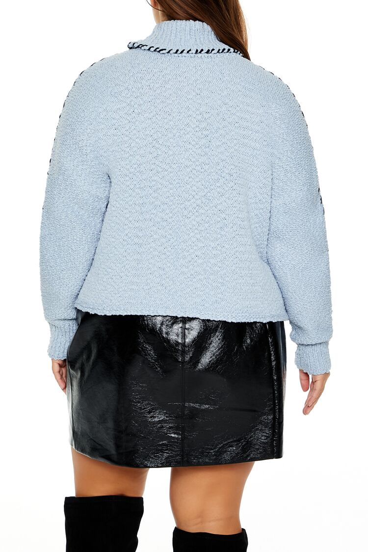  Forever 21 Plus Size Whipstitched Turtleneck Sweater - blue black - Bonton