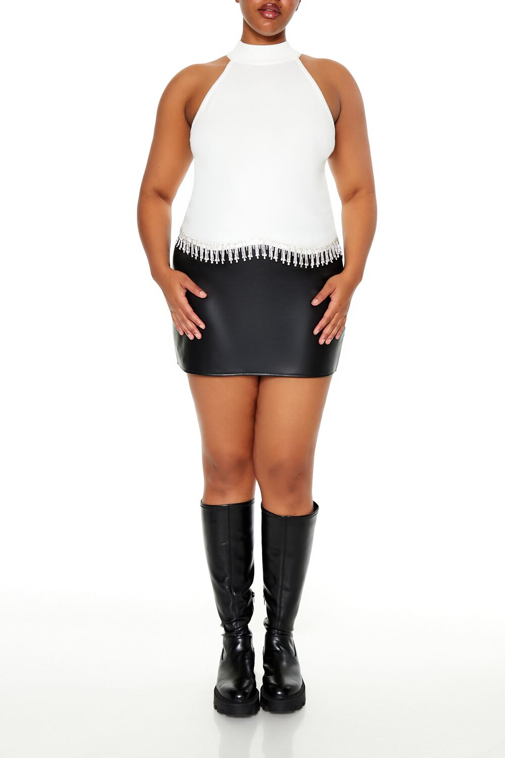  Forever 21 Plus Size Rhinestone-Trim Tank Top - white - Bonton