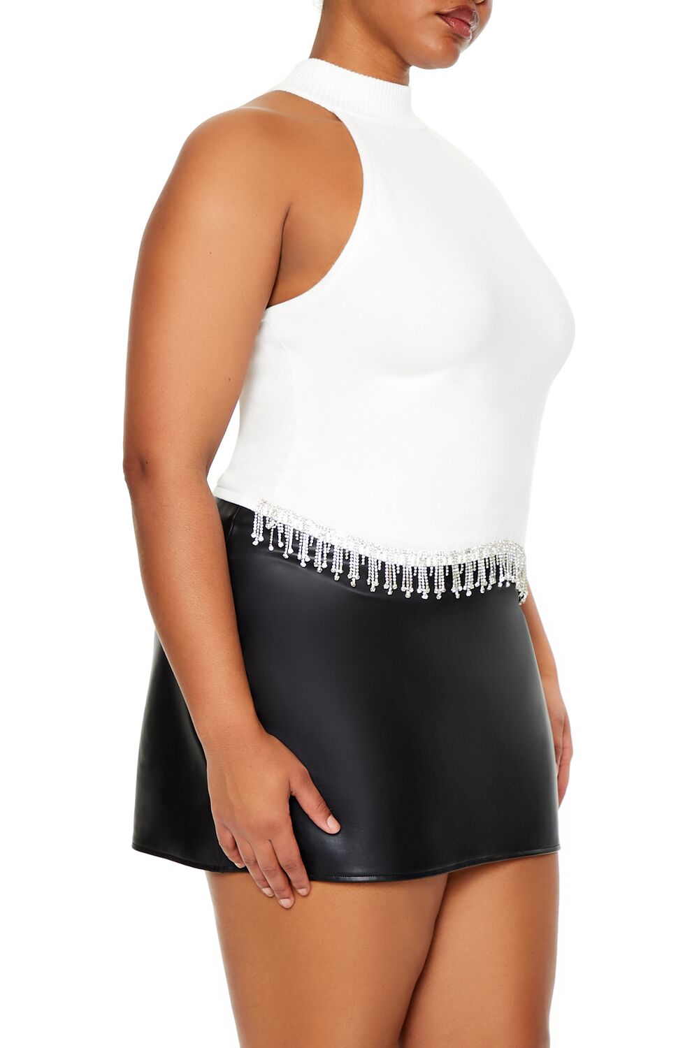  Forever 21 Plus Size Rhinestone-Trim Tank Top - white - Bonton