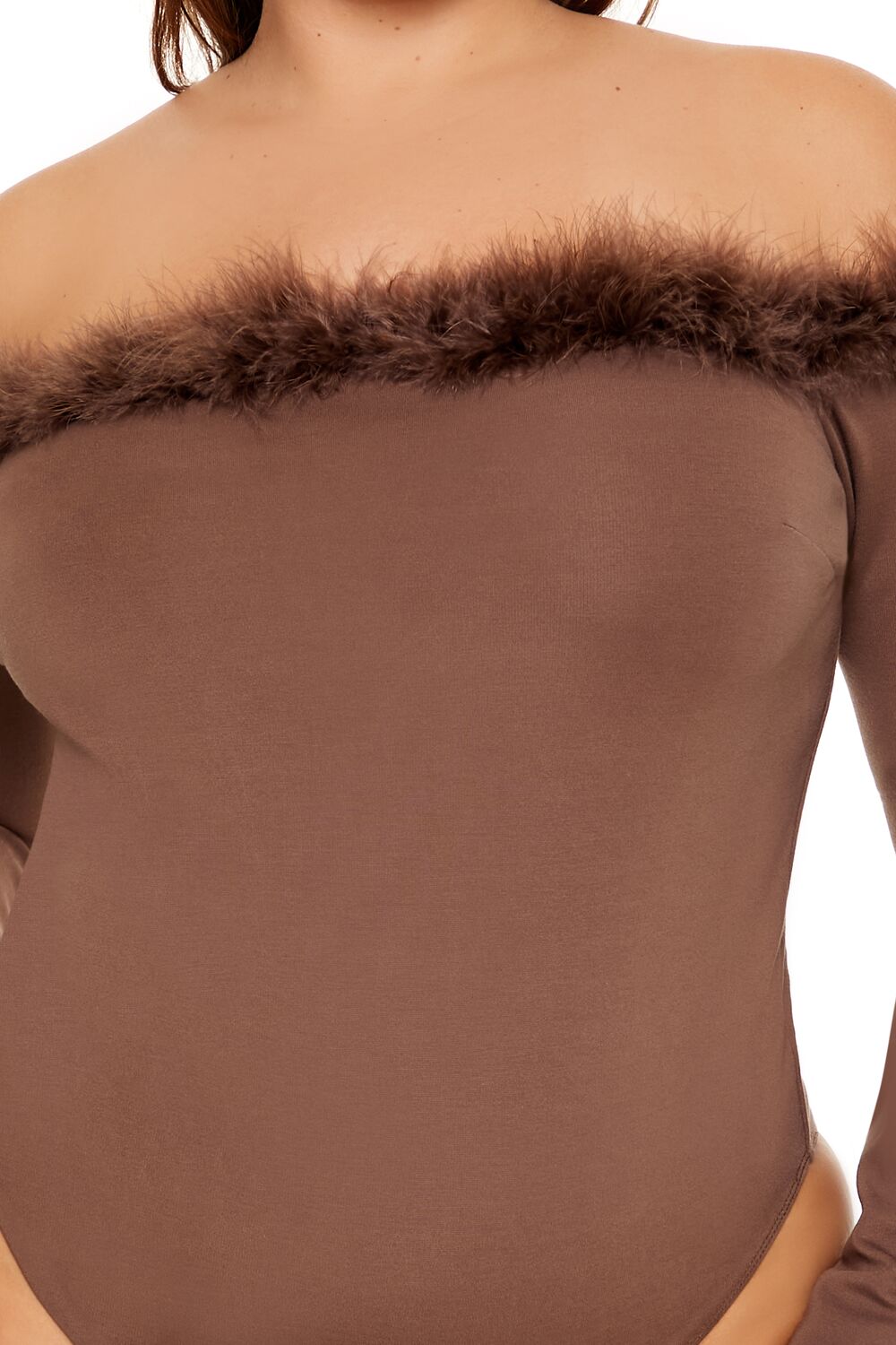  Forever 21 Plus Size Faux Fur-Trim Bodysuit - brown - Bonton