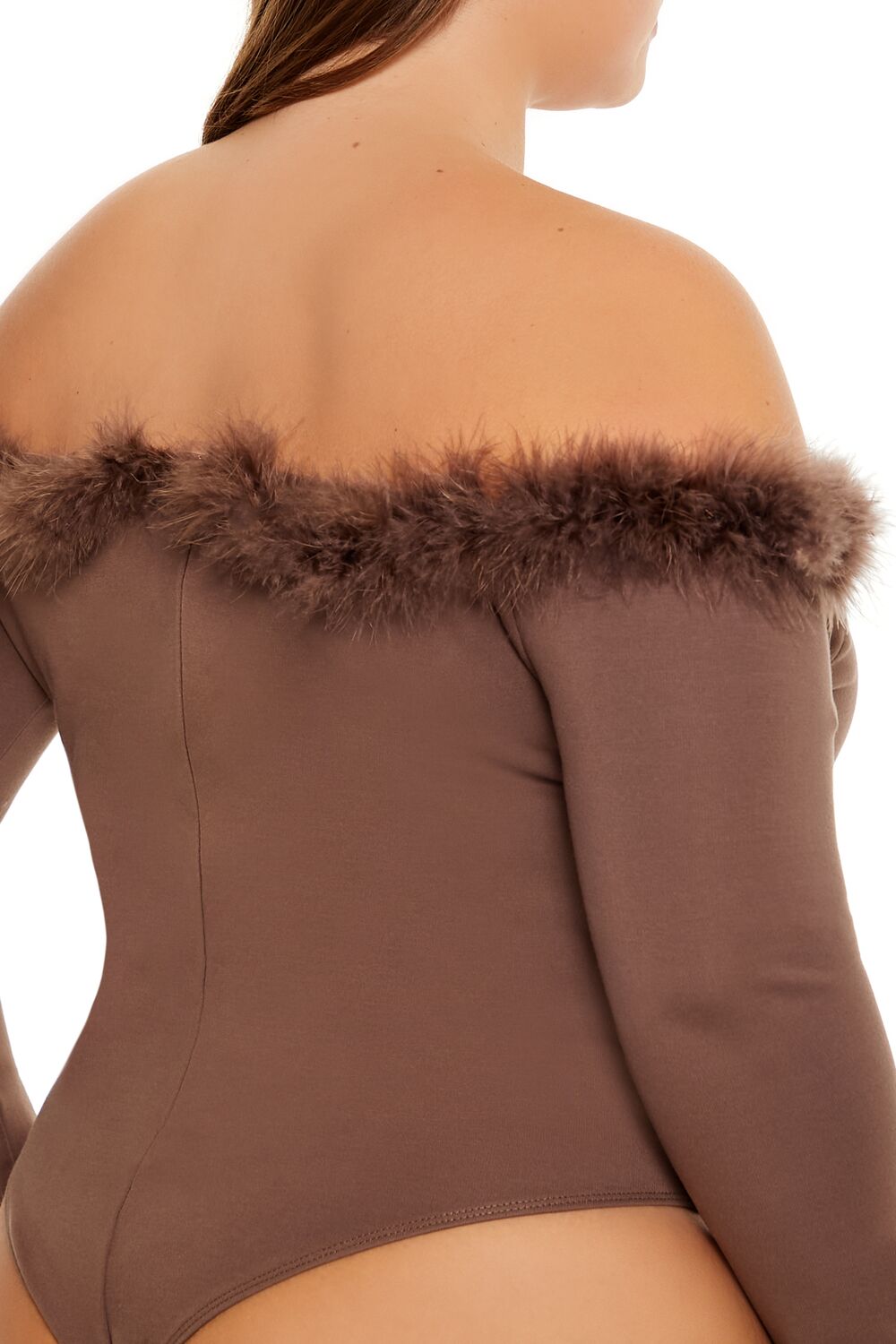  Forever 21 Plus Size Faux Fur-Trim Bodysuit - brown - Bonton
