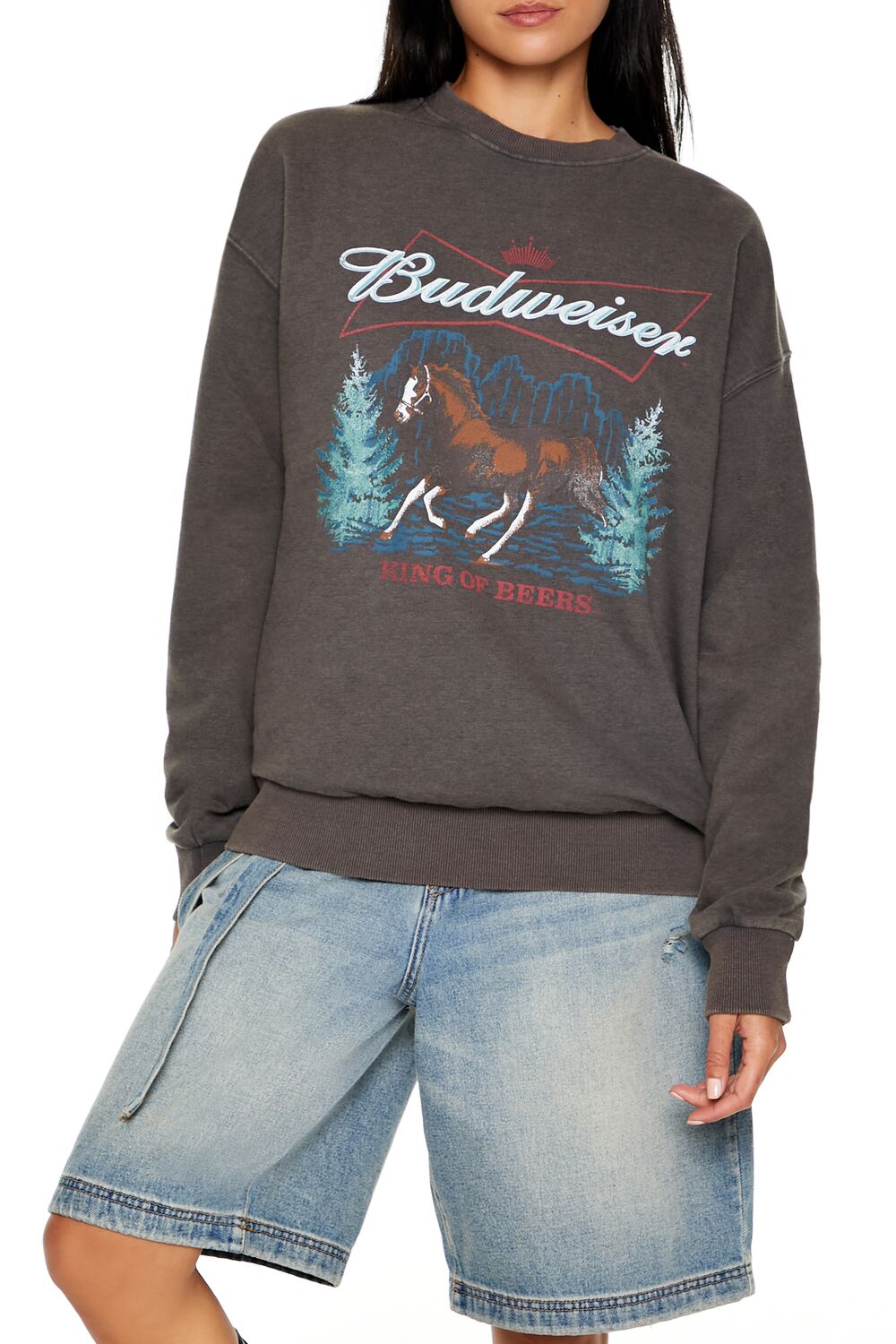 Forever 21 Budweiser Graphic Pullover - dark grey multi - Bonton