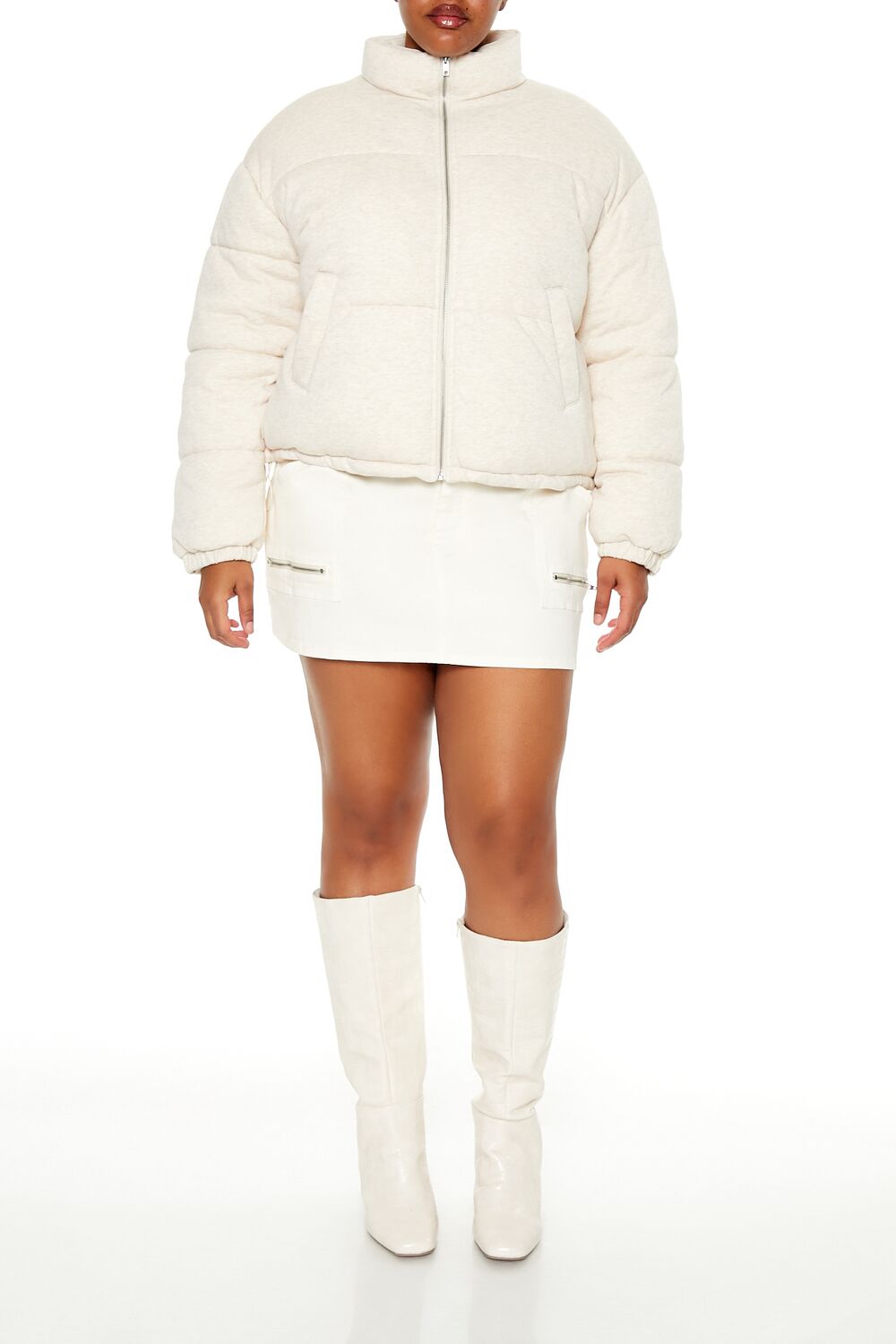  Forever 21 Plus Size Quilted French Terry Puffer Jacket - oatmeal - Bonton