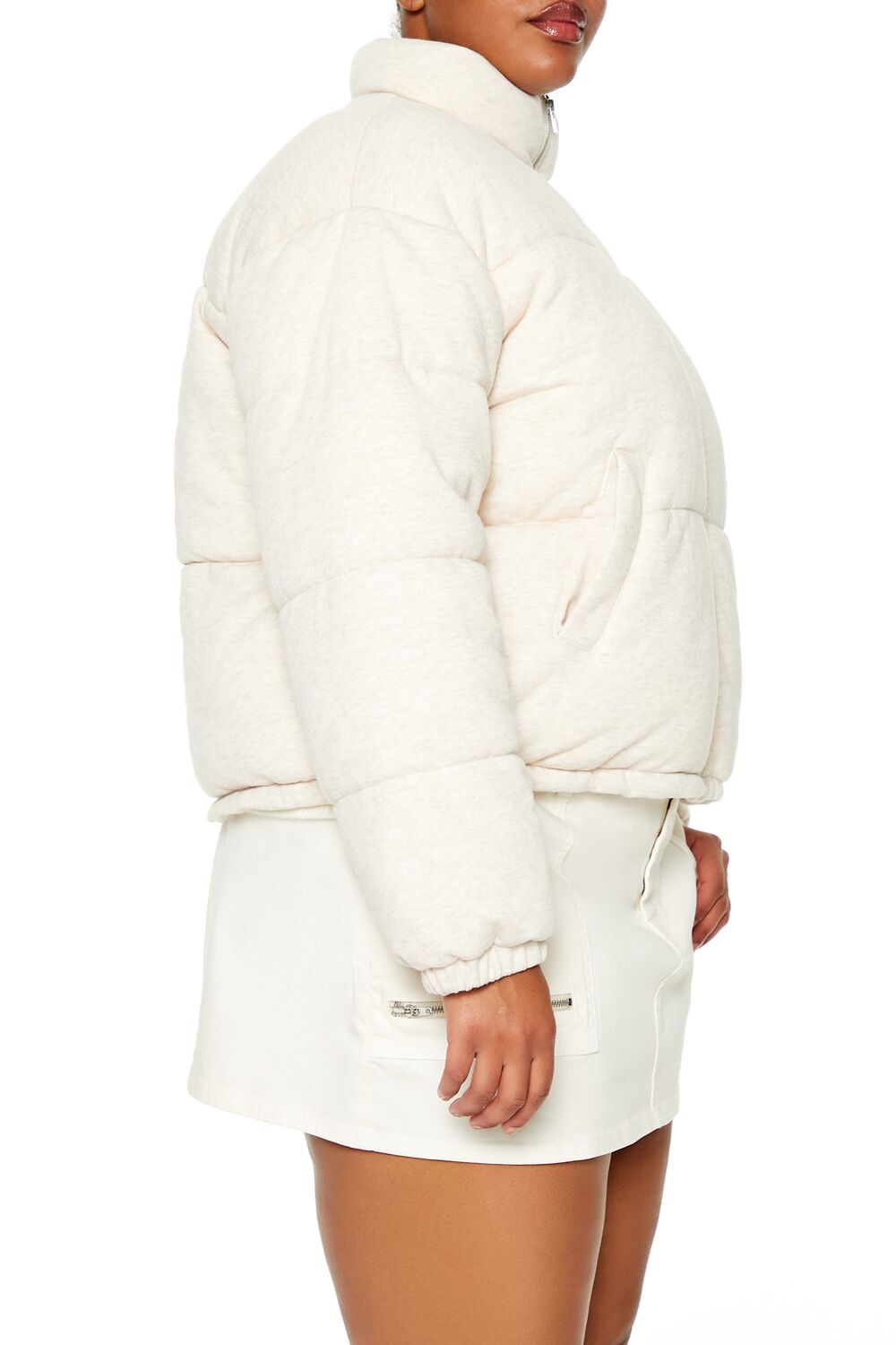  Forever 21 Plus Size Quilted French Terry Puffer Jacket - oatmeal - Bonton