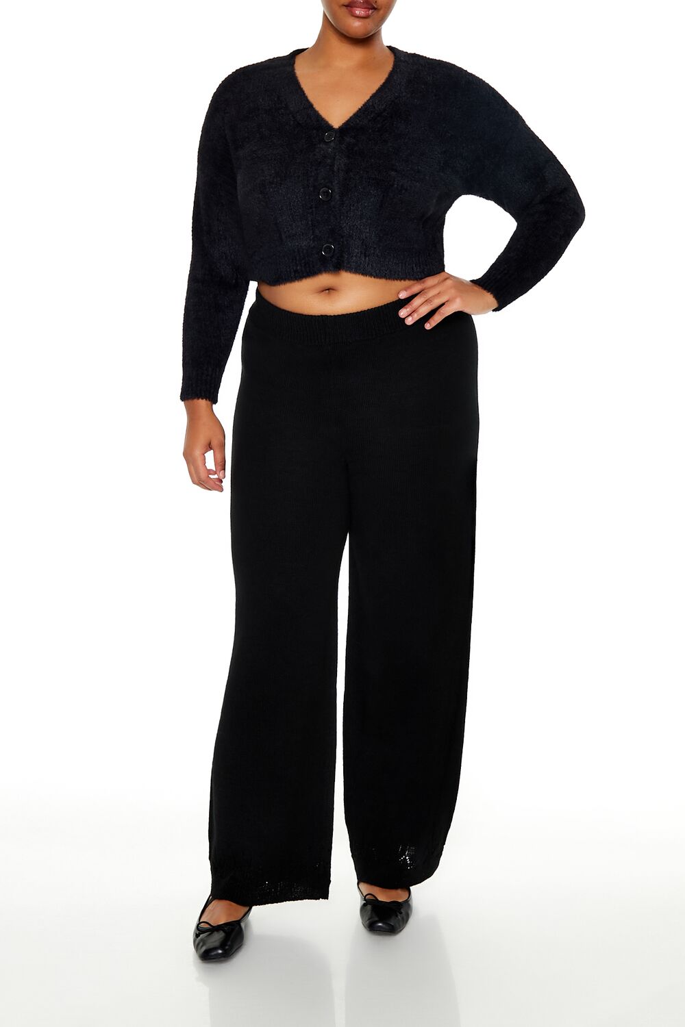  Forever 21 Plus Size Wide-Leg Sweater-Knit Pants - black - Bonton
