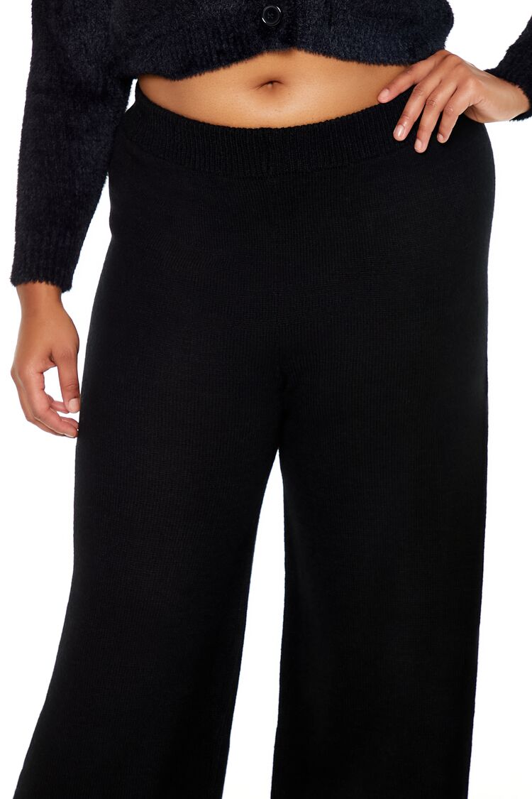  Forever 21 Plus Size Wide-Leg Sweater-Knit Pants - black - Bonton