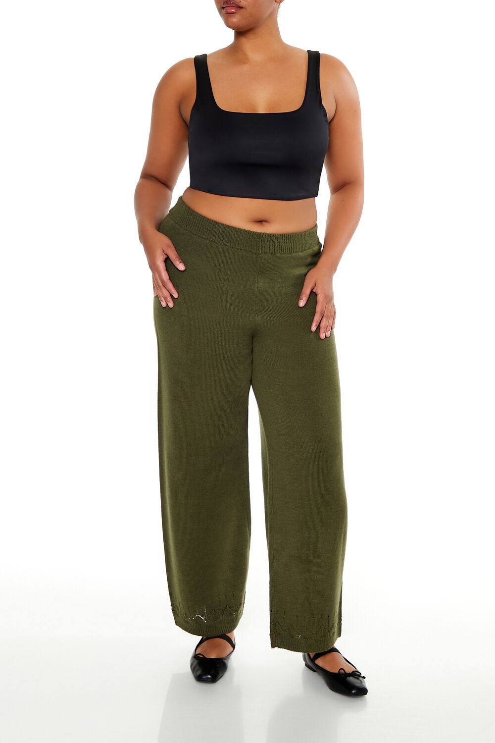  Forever 21 Plus Size Wide-Leg Sweater-Knit Pants - black - Bonton