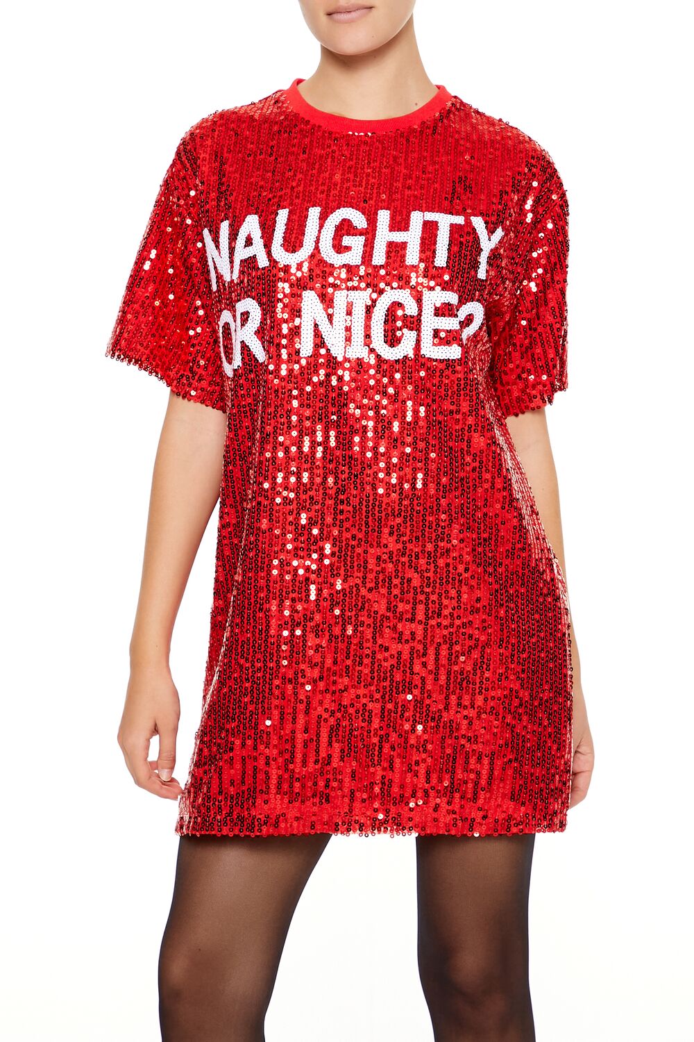  Forever 21 Sequin Naughty or Nice T-Shirt Dress - black-white - Bonton