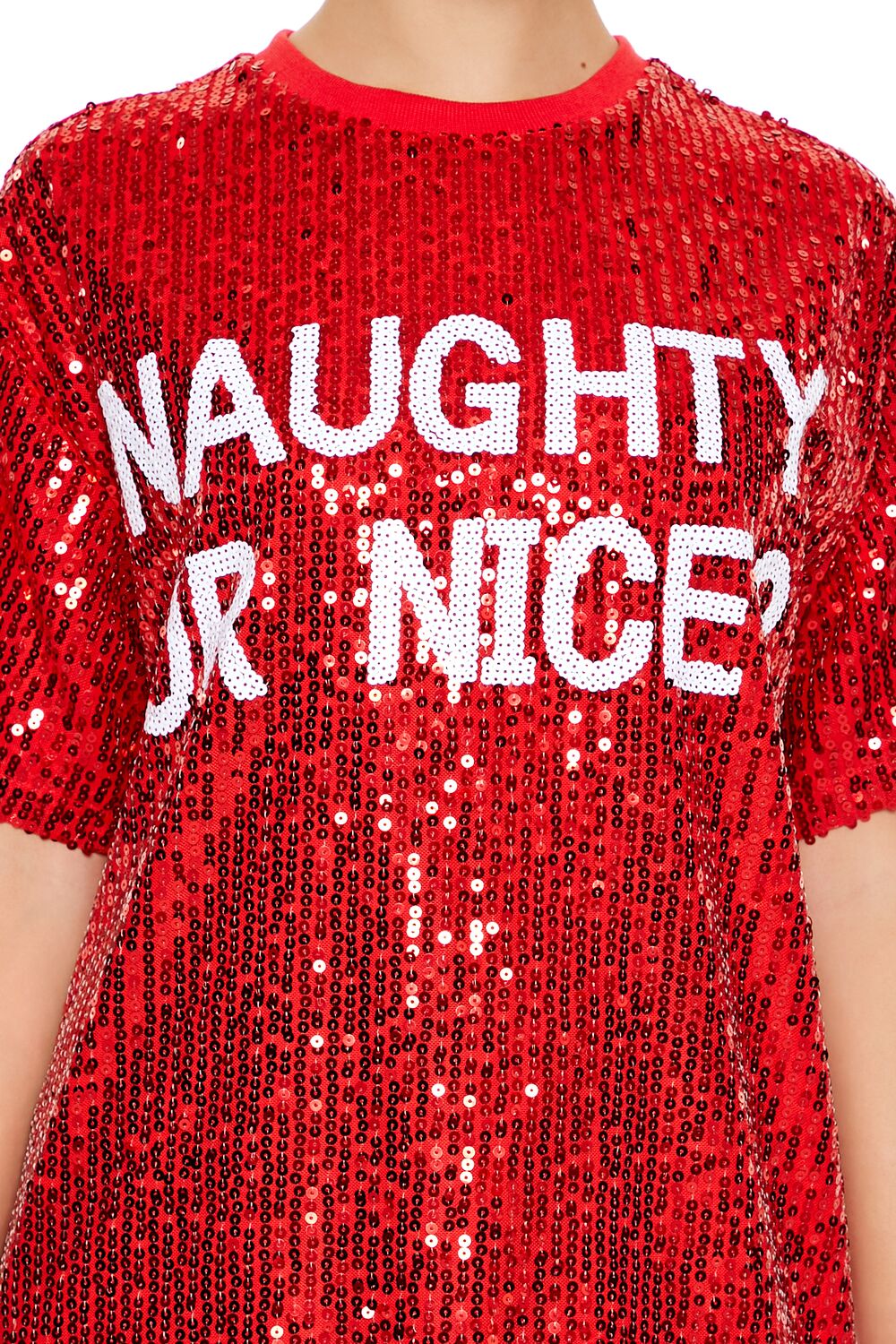  Forever 21 Sequin Naughty or Nice T-Shirt Dress - black-white - Bonton
