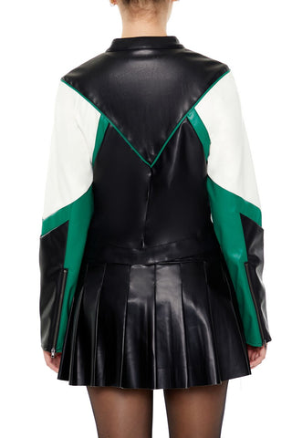 Colorblock Cropped Moto Jacket