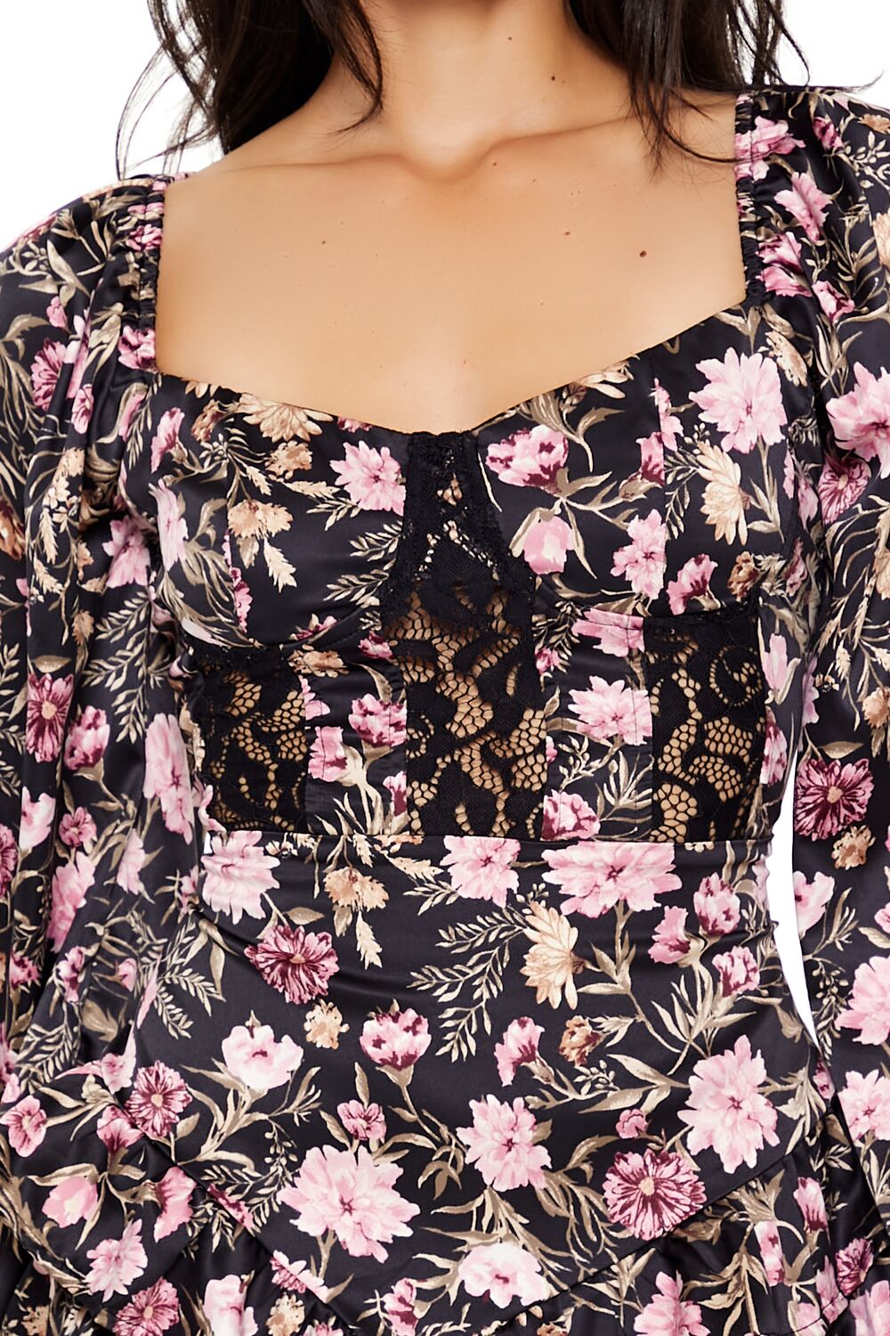  Forever 21 Tiered Floral Tie-Back Mini Dress - black-multi - Bonton