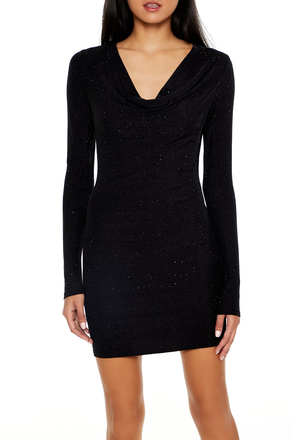  Forever 21 Glitter Cowl Bodycon Mini Dress - black-swatch - Bonton