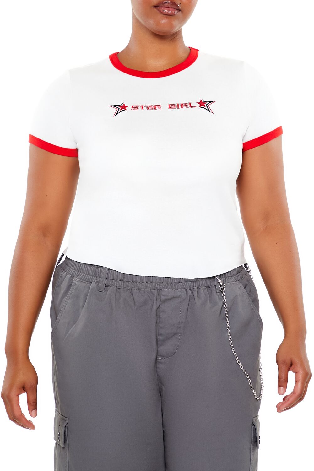  Forever 21 Plus Size Star Girl Ringer Tee - white multi - Bonton