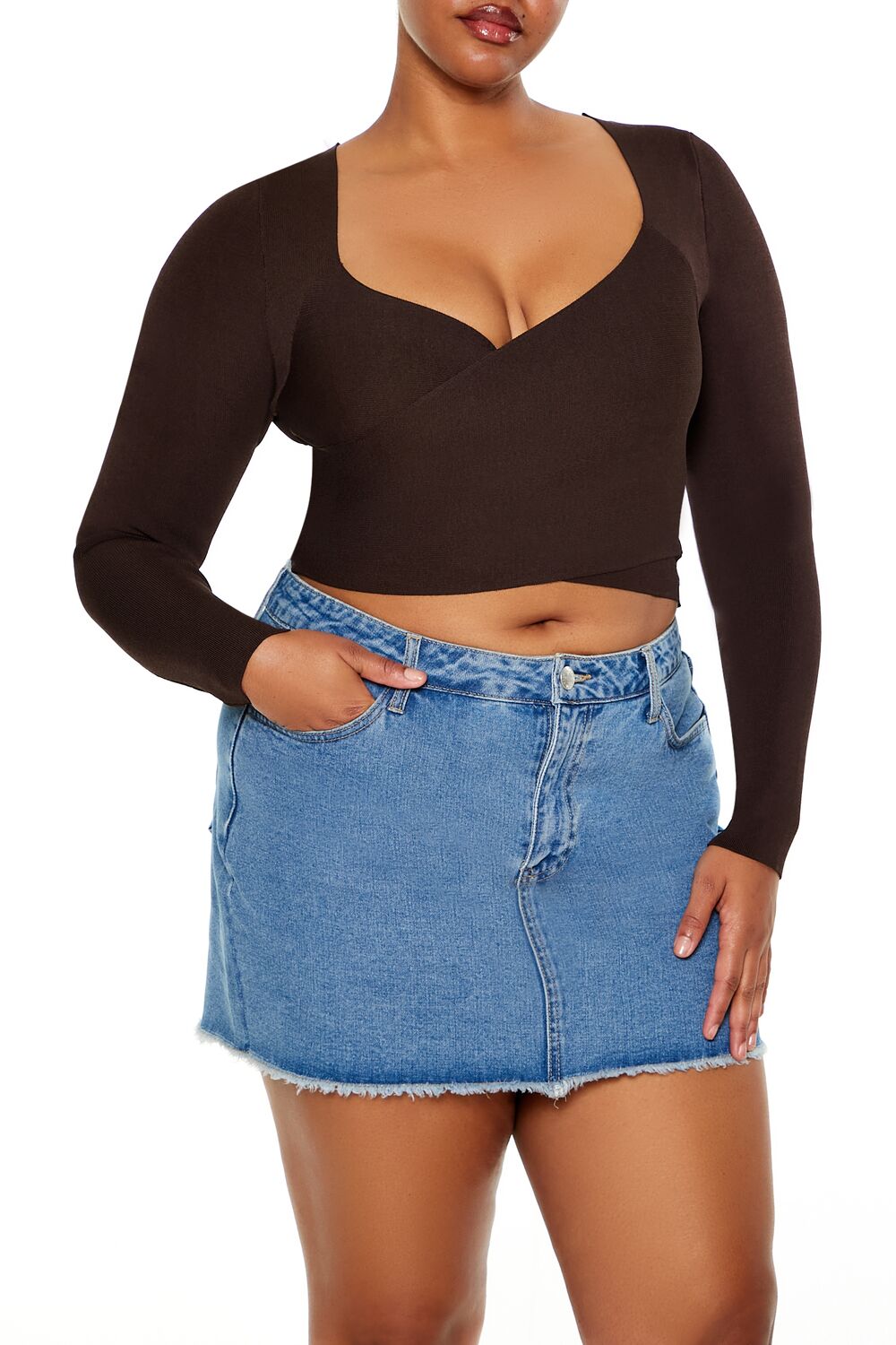  Forever 21 Plus Size Crossover Sweater - turkish coffee - Bonton