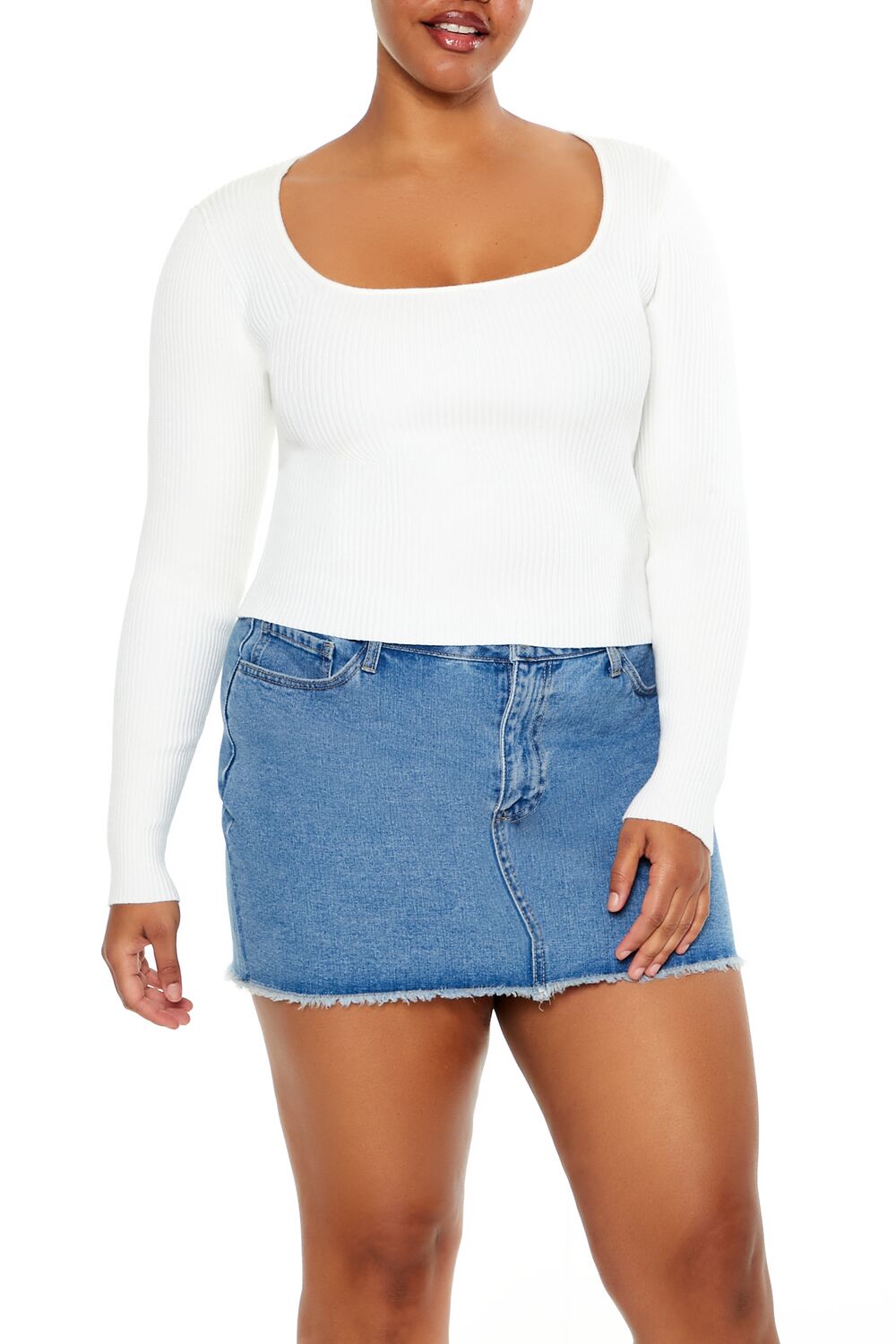  Forever 21 Plus Size Ribbed Sweater-Knit Top - white - Bonton