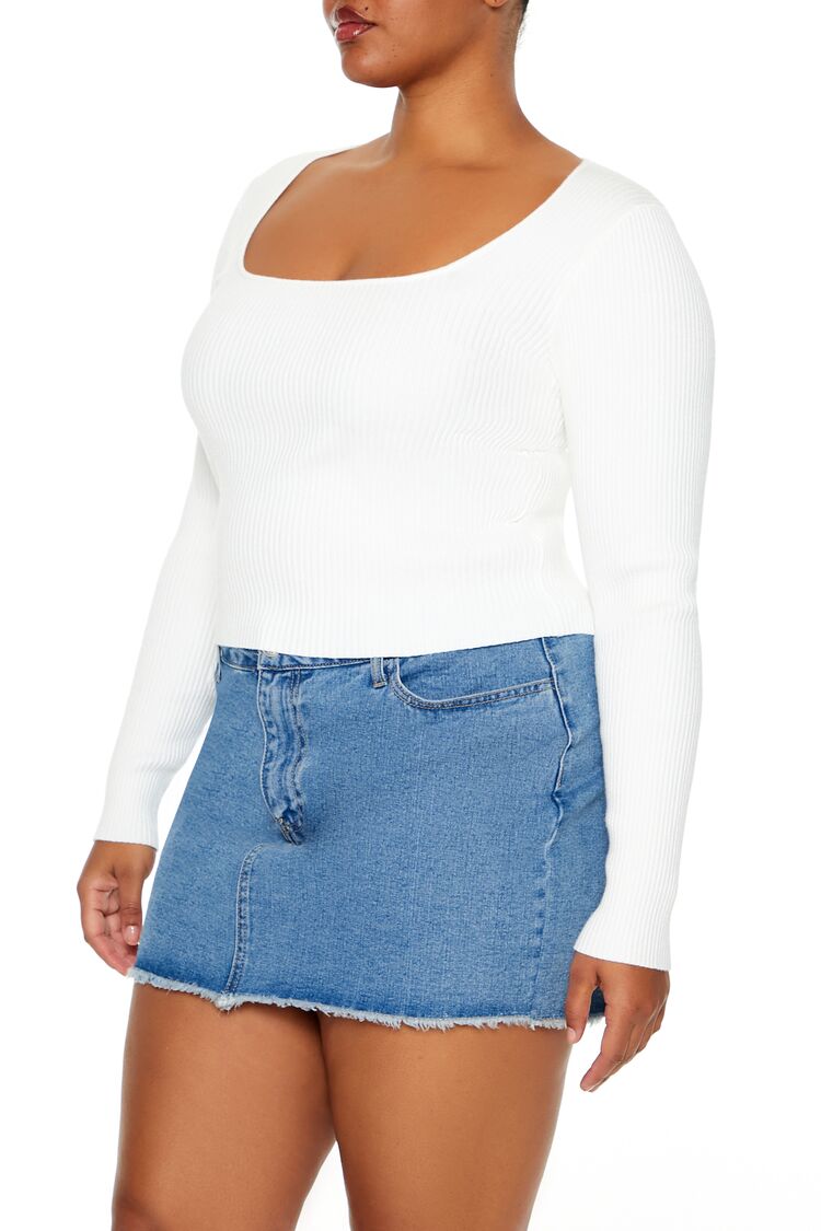  Forever 21 Plus Size Ribbed Sweater-Knit Top - white - Bonton