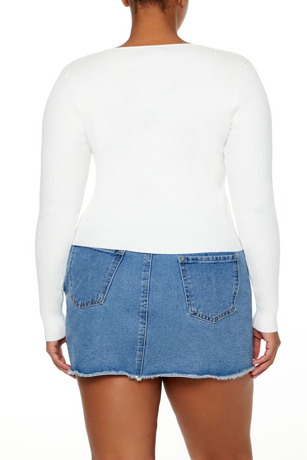  Forever 21 Plus Size Ribbed Sweater-Knit Top - white - Bonton