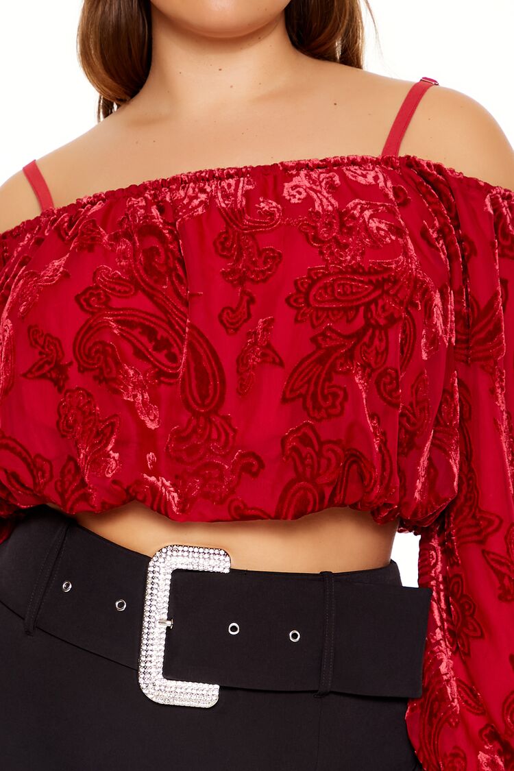  Forever 21 Plus Size Paisley Open-Shoulder Top - dark red - Bonton