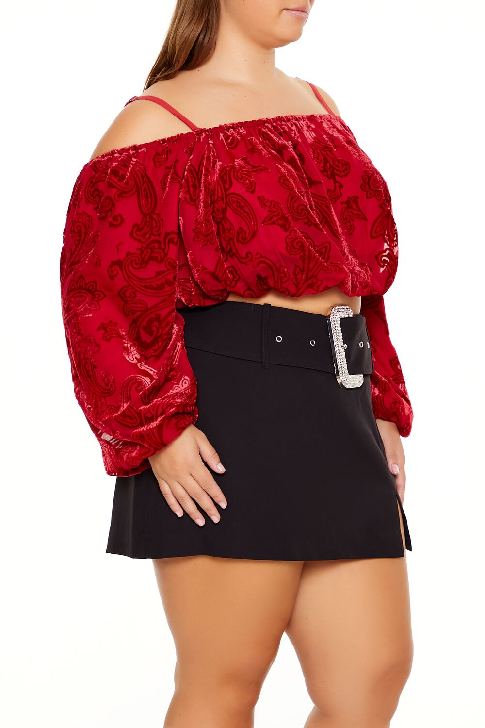  Forever 21 Plus Size Paisley Open-Shoulder Top - dark red - Bonton