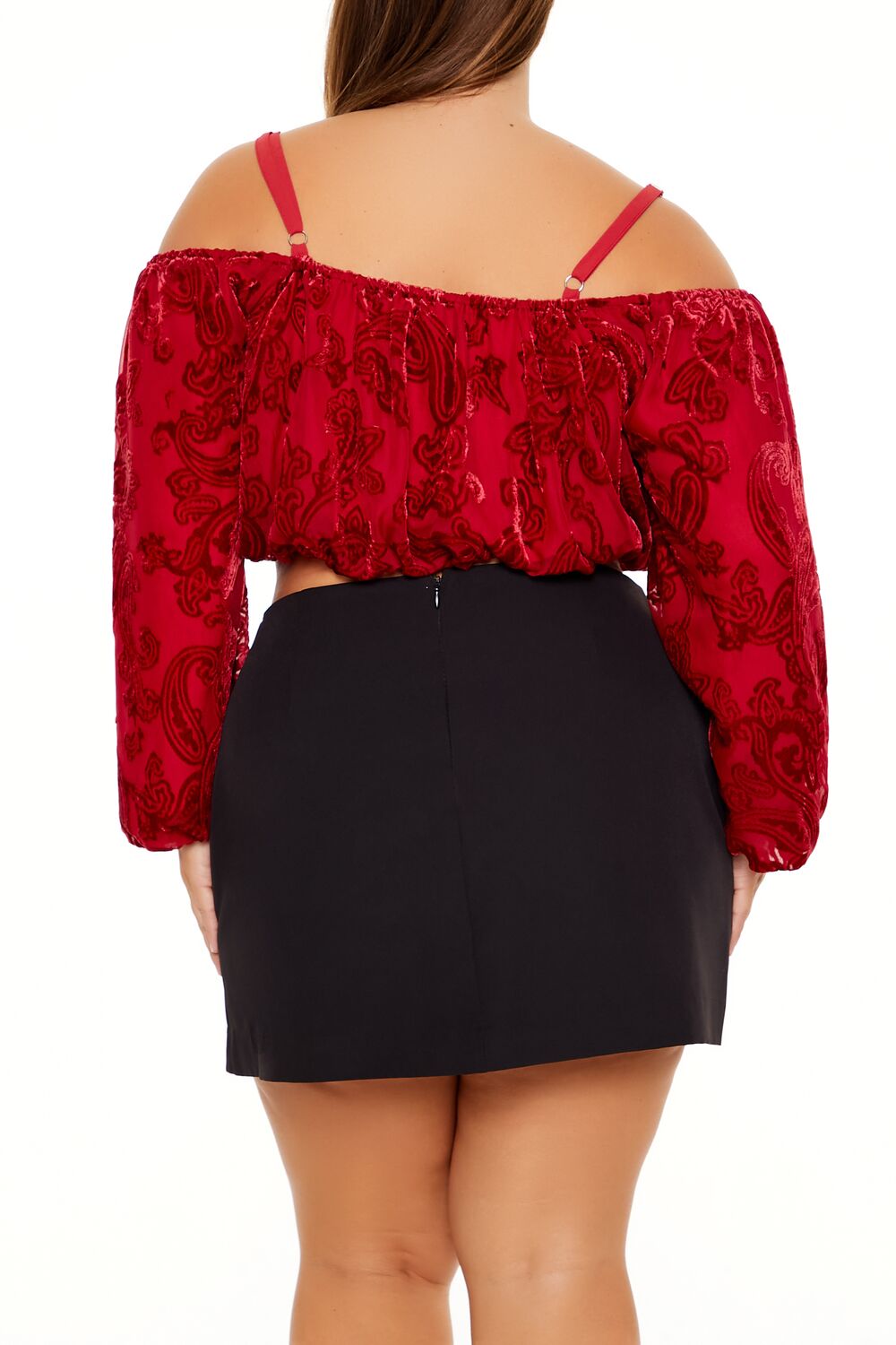  Forever 21 Plus Size Paisley Open-Shoulder Top - dark red - Bonton