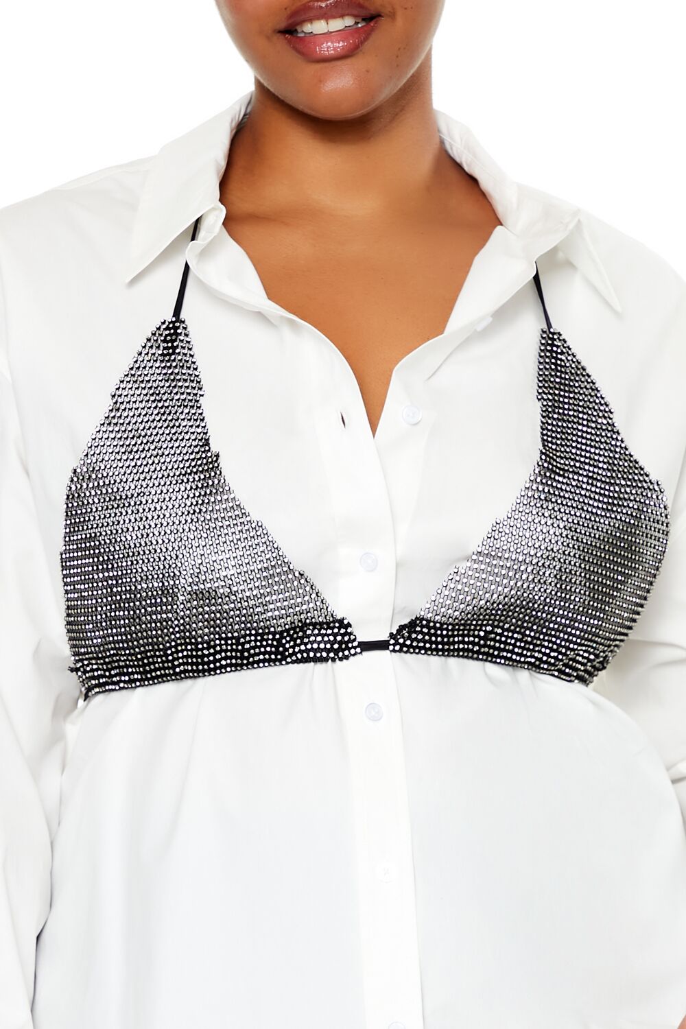  Forever 21 Plus Size Rhinestone Bikini Combo Shirt - white black - Bonton