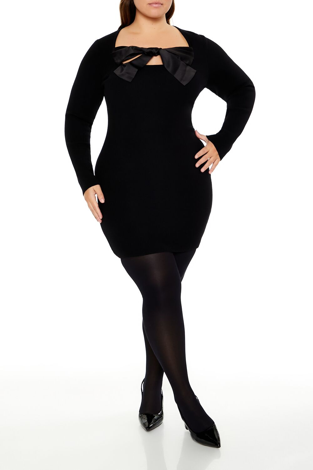  Forever 21 Plus Size Satin Bow Mini Dress - black-swatch - Bonton